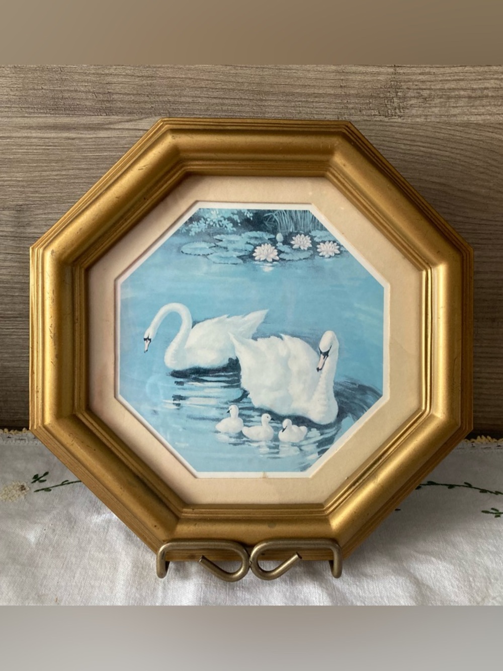 Vintage Homco Gold Frame Wall Art Swan Family
